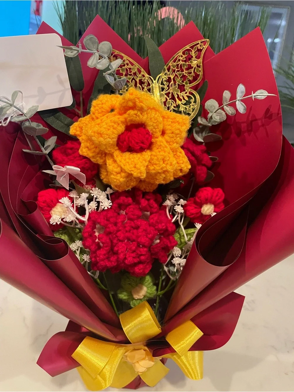 Handmade Yellow & Red Floral Bouquet - Home Accents